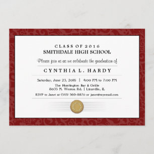 Invitation rouge marron d'obtention du diplôme de