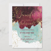 Invitation Rouge Marsala Sarcelle Aquarelle Éclaboussure Doré (Devant)