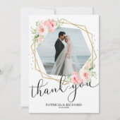 Invitation Rouge Merci de Mariage Floral Or Feuille Géométriq (Devant)