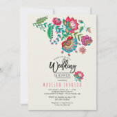 Invitation Rouge mexicain joyeux & Turquoise Folk art Floral (Devant)