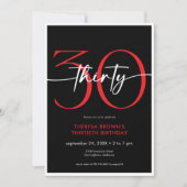 Invitation Rouge minimaliste moderne 30 Script Anniversaire (Devant)