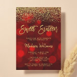 Invitation Rouge moderne Bokeh Gold Parties scintillant Sweet<br><div class="desc">Cette invitation rouge et or doux 16 est sûr d'impressionner! Le design comporte une fausse parties scintillant,  un arrière - plan de livre rouge et une police de script tendance. Les dessins sont des illustrations et des graphiques imprimés à plat - PAS DE PARTIES SCINTILLANT RÉELLE.</div>