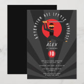 Invitation Rouge moderne Noir Ninja Guerrier garçon Fête d'an (Devant / Derrière)