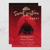 Invitation Rouge moderne projecteur bokeh papillon robe tiara (Devant / Derrière)