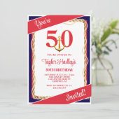 Invitation Rouge nautique blanc et bleu 50e anniversaire (Debout devant)