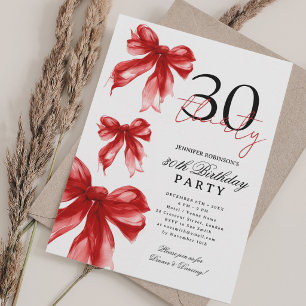 Invitation Rouge Nœud Coquette Aquarelle Fête d'anniversair
