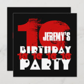 Invitation ROUGE NOIR 10e anniversaire Fête V02D 10 ans (Devant / Derrière)