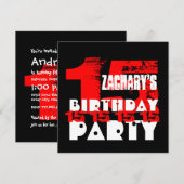 Invitation ROUGE NOIR 15e anniversaire Fête 15 ans V07 (Devant / Derrière)