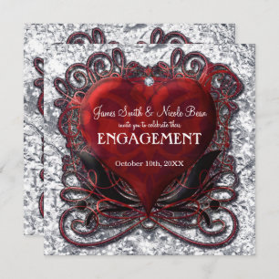 Invitation Rouge Noir Argent Saint-Valentin Coeur Gothique Ro
