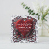 Invitation Rouge Noir Argent Saint-Valentin Cœur Gothique Rom (Debout devant)