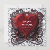 Invitation Rouge Noir Argent Saint-Valentin Cœur Gothique Rom (Dos)