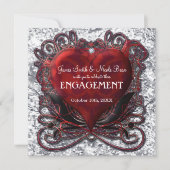 Invitation Rouge Noir Argent Saint-Valentin Cœur Gothique Rom (Devant)