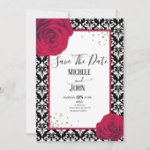 Invitation Rouge noir & blanc damask enregistrer la date (Devant)