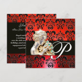 INVITATION ROUGE, NOIR, BLANC DAMASSÉ MONOGRAMME DE JOAILLERI (Devant / Derrière)