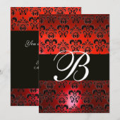 INVITATION ROUGE NOIR BLANC  DAMASSÉ MONOGRAMME RSVP (Devant / Derrière)
