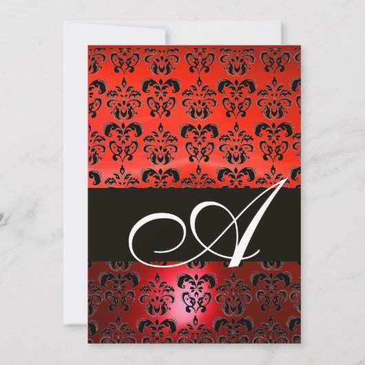 Invitation ROUGE NOIR DAMAS MONOGRAMME ,blanc brillant (Devant)