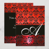 Invitation ROUGE NOIR DAMAS MONOGRAMME ,blanc brillant (Devant / Derrière)