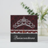 Invitation Rouge Noir Damas Tiara Rouge Noir Quinceanera (Debout devant)