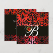 Invitation ROUGE NOIR DAMASSÉ MONOGRAMME Rubis Blanc (Devant / Derrière)