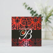 Invitation ROUGE NOIR DAMASSÉ MONOGRAMME Rubis Blanc (Debout devant)