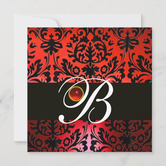 Invitation ROUGE NOIR DAMASSÉ MONOGRAMME Rubis Blanc (Devant)