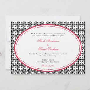 Invitation Rouge noir dentelle ovale perlé preppie personnali
