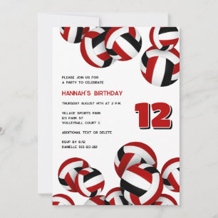 Invitation rouge noir équipe couleurs volleyballs anniversair