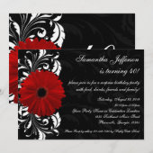 Invitation Rouge, noir et blanc Gerbera Daisy 40e anniversair (Devant / Derrière)