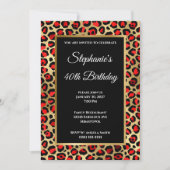 Invitation Rouge Noir et Or Léopard Glam 40e Anniversaire (Devant)