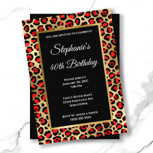 Invitation Rouge Noir et Or Léopard Glam 40e Anniversaire