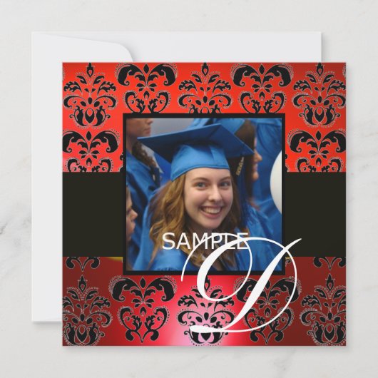 Invitation ROUGE NOIR GRADUATION DAMAS MONOGRAMME blanc (Devant)