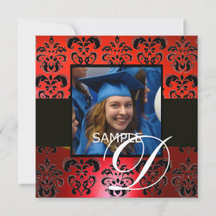 Invitation ROUGE NOIR GRADUATION DAMAS MONOGRAMME blanc