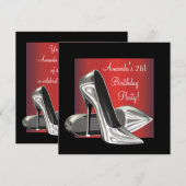 Invitation Rouge Noir Haut talons femmes 21e anniversaire (Devant / Derrière)