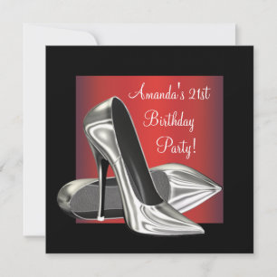 Invitation Rouge Noir Haut talons femmes 21e anniversaire