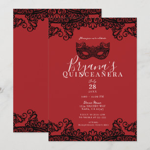 Invitation Rouge & Noir Lace Masquerade 15 15e Quinceañera