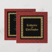 Invitation Rouge noir mariage damassé (Devant / Derrière)