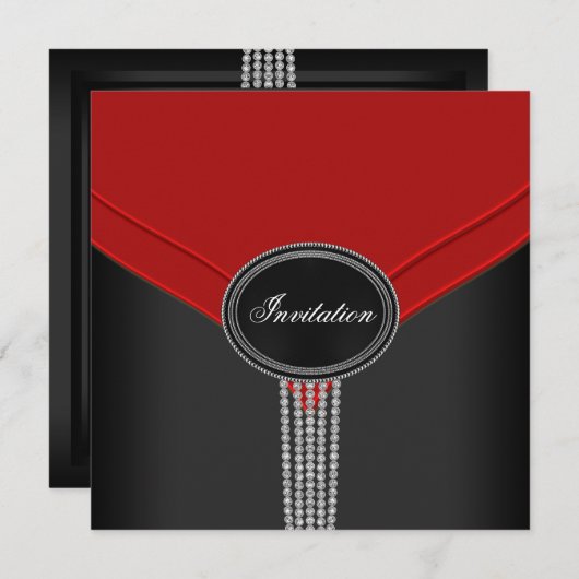 Invitation Rouge noir noir Diamond noir Cravate (Devant / Derrière)
