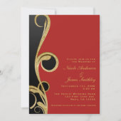 Invitation Rouge Noir & Or Moderne Élégant Tourbillon Mariage (Devant)