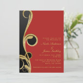 Invitation Rouge Noir & Or Moderne Élégant Tourbillon Mariage (Debout devant)