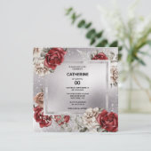 Invitation Rouge noir rose floral argent chic n'importe quel  (Debout devant)