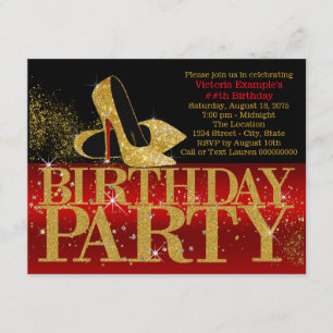 Invitation Rouge Noir Talon Haut Anniversaire Or