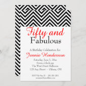 Invitation rouge, noire, et blanche d'anniversaire (Devant / Derrière)