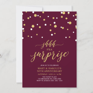 Invitation Rouge & Or   50ème anniversaire de mariage surpris