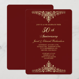 Invitation Rouge Or Antique Victorien Anniversaire Doré