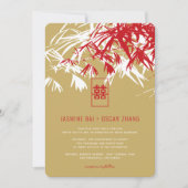Invitation Rouge & Or Bambou Feuille moderne Zen asiatique Ma (Devant)