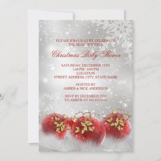 Invitation Rouge or blanc Baby shower de Noël Garçon Brunette (Dos)