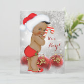 Invitation Rouge or blanc Baby shower de Noël garçon ethnique (Debout devant)