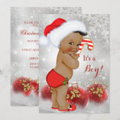 Invitation Rouge or blanc Baby shower de Noël garçon ethnique (Devant / Derrière)
