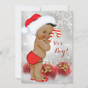 Invitation Rouge Or Blanc Noël Baby Shower Garçon Ethnique