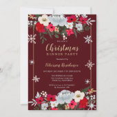 Invitation Rouge or Chic floral fleur de neige Noël (Devant)